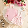 thumbnail image 5 of CAICJ98 Baby Girl Clothes Fall Winter Outfit Long Sleeve Ruffle Romper Plaid Skirt Bow Headband 3 Pcs Set (Pink,3-6 Months), 5 of 8