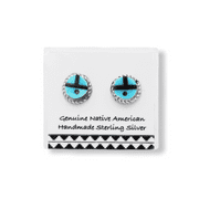 Genuine Sleeping Beauty Turquoise Zuni Sunface Earrings, Sterling Silver, Authentic Indigenous New Mexico Tribe Handmade, Nickel Free