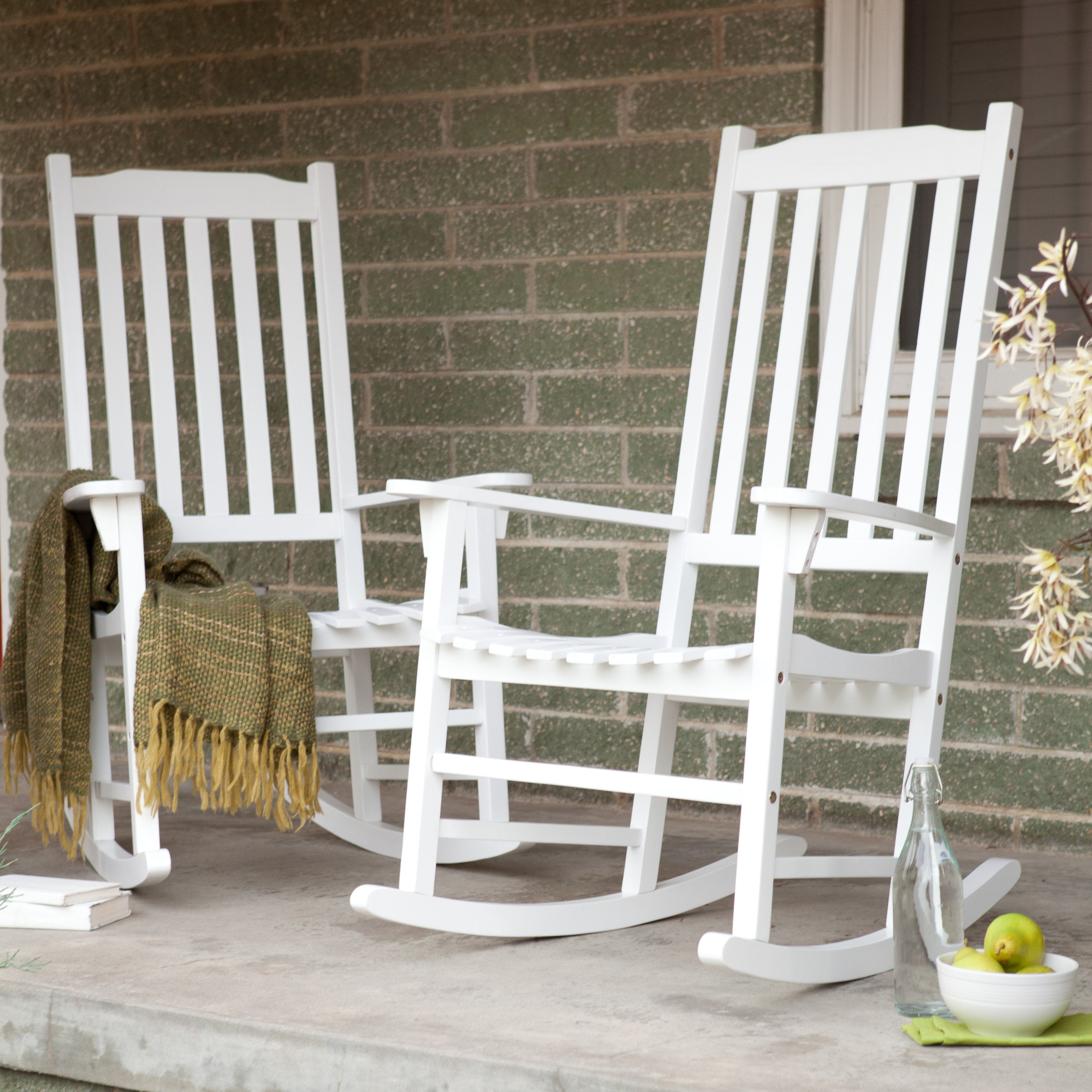 Coral Coast Indoor Outdoor Mission Slat Rocking Chairs White Set Of 2 Walmartcom Walmartcom