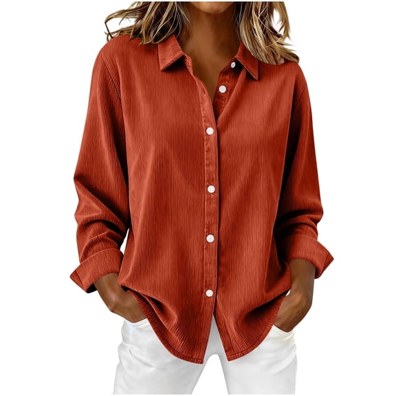 MELDVDIB Womens Corduroy Blouse Button-Up Christmas Gift Oversized Fall Winter Long Sleeve Shirts Fashion Causal Solid Color Comfy Dress Shirt