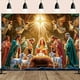 thumbnail image 3 of mfyjkho Pancarta navideña de belén con dosel de cielo estrellado, decoración de pared de tela de terciopelo para eventos festivos de la iglesia, incluye clips para colgar., 3 of 3