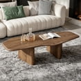 thumbnail image 2 of MDAQMD 47.2" Abstract Shaped Coffee Table,Ash Wood Veneer Minimalist Center Table, Walnut Coffee Table,Mid Century Modern Coffee Table for Living Room, 2 of 9