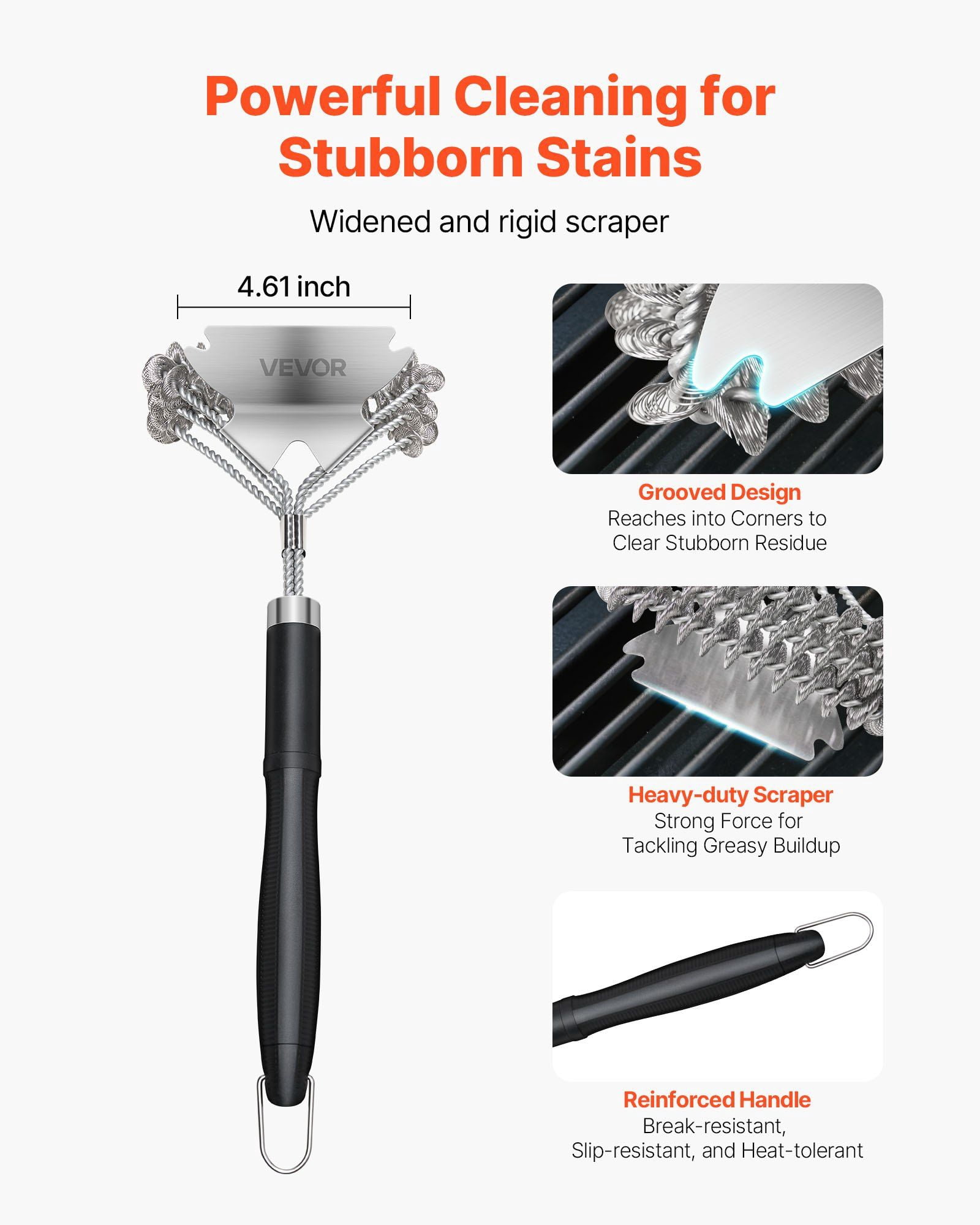 Stainless Steel Bristle Free BBQ Grill Brush Scraper 17in Outdoor Grill Cleaner for Porcelain Charcoal Grates