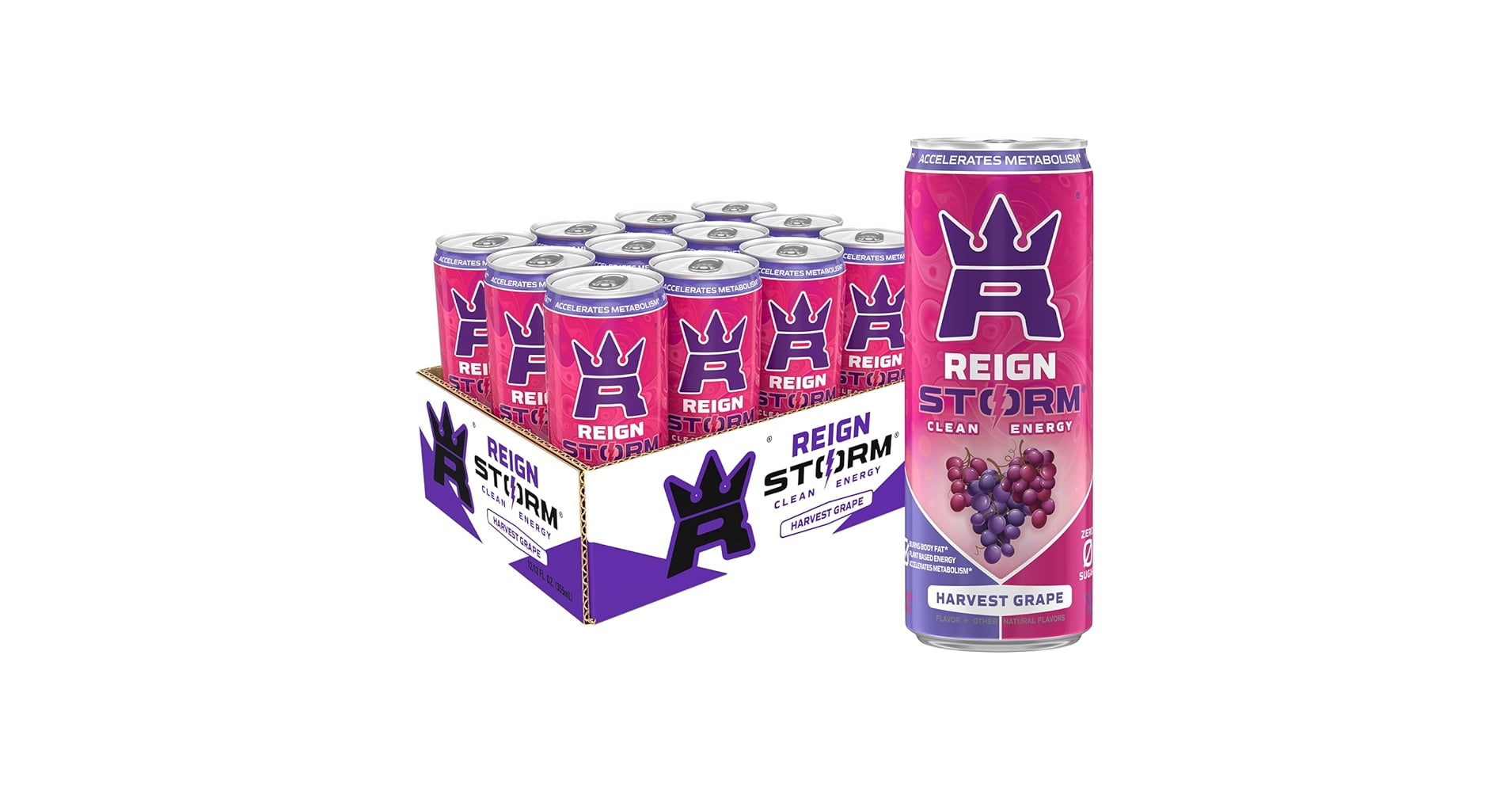 Reign Storm, Harvest Grape, Clean Energy Drink, 12 fl oz (Pack of 12)