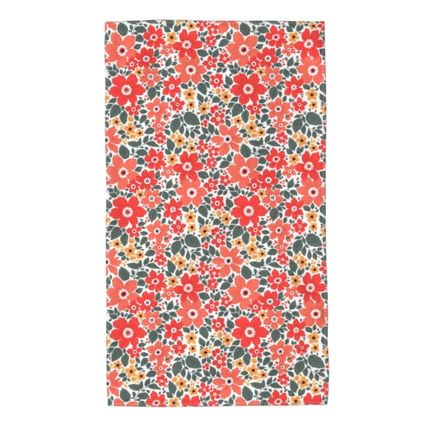 Balery Small Coral Red Flowers Toalla de Microfibra Premium con Estampado – 27.5x16 pulgadas, Alta Absorción, Suave y Aterciopelada, Secado Rápido