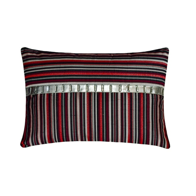 The HomeCentric Designer Red 12"x26" (30x65 cm) Lumbar Pillow Cover, Jacquard Patchwork & Crystals Oblong Pillow, Striped Pattern Modern Style - Jimmy James