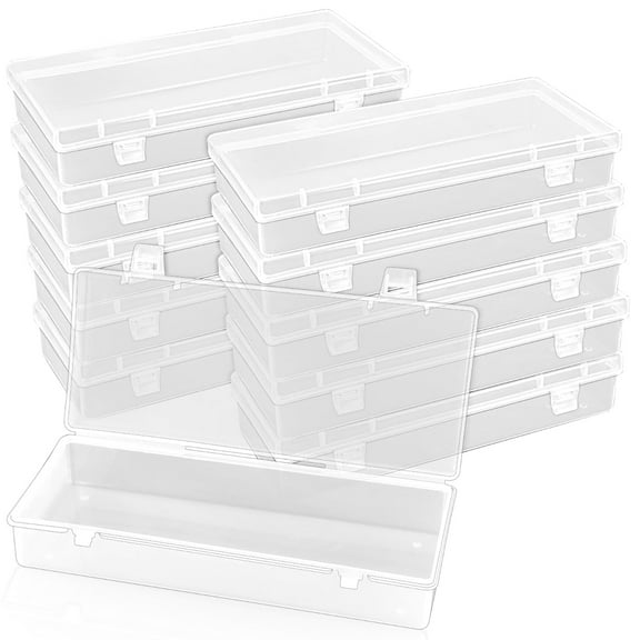 10 Pack 6'' Plastic Storage Boxes, Small Storage Containers with Hinged Lids, Rectangle Clear Boxes for Beads, Jewelry, Game Pieces, Pens and Crafts Items