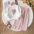 thumbnail image 6 of Hudaneo Girls Cute 2 Piece Applique Top and Floral Pattern Pants Set, White 4-5 Years, 6 of 9