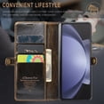thumbnail image 4 of SaniMore for Samsung Galaxy Z Fold 3 (7.6" 2021) Case, PU Leather Auto-magnet Full Protection Flip Kickstand Card & Cash Slots, Retro Shockproof Anti-fall Wallet Business Shell, Brown, 4 of 10