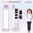 thumbnail image 4 of Zimtown Kids Jewelry Cabinet for Girls, 360° Swivel 3-in-1 Freestanding Jewelry Organizer with Full Length Mirror, White, 4 of 13