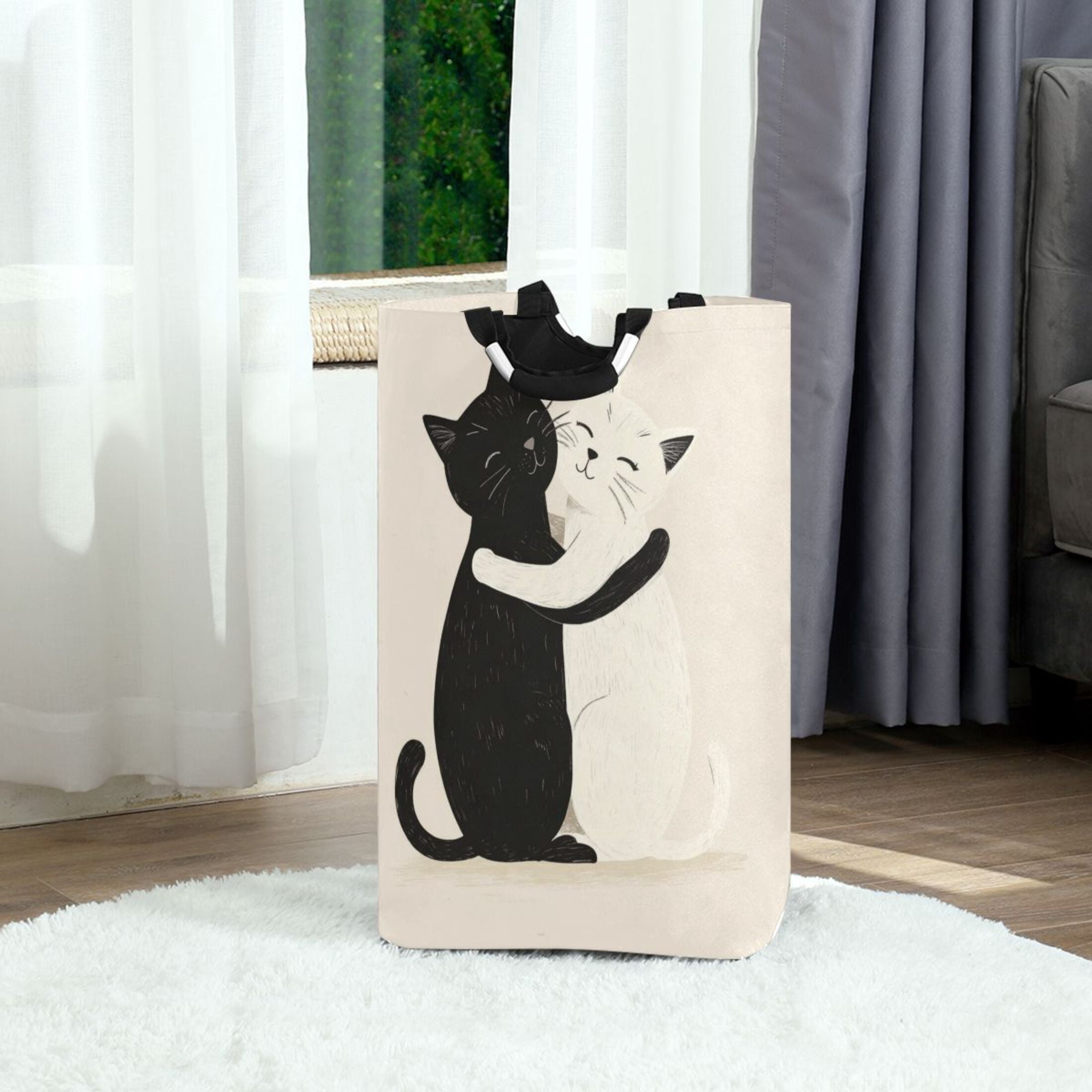 Laundry Basket Laundry Hampers 12.6*11* 22.7 Inch Storage Basket Laundry Hampers is Lightweight and Foldable Black Cat and White Cat