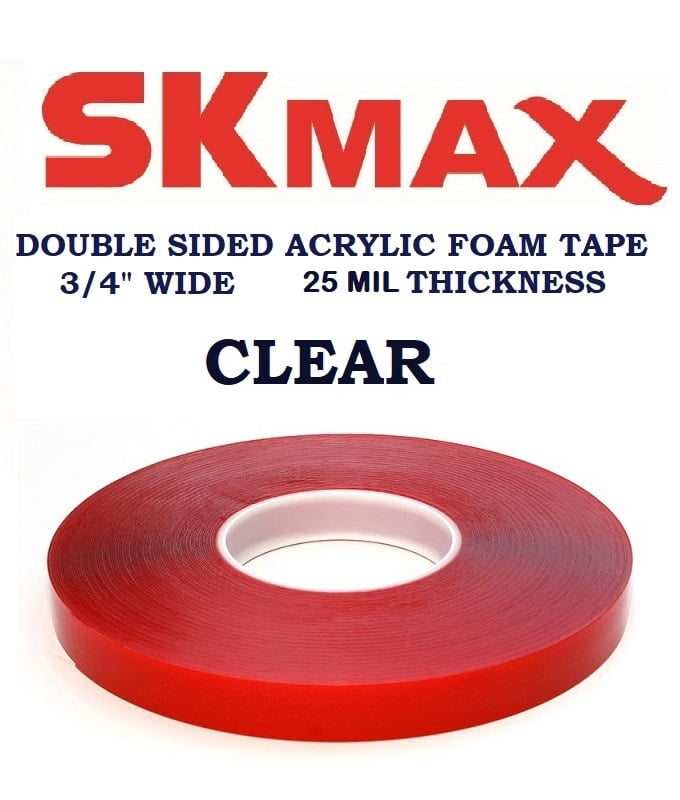 SKmax SUPER-X Mounting Tape, Double Sided Acrylic Foam, Clear, 25 Mil Thick, 3/4 Inch x 36 Yards