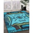 thumbnail image 3 of Ahgly Company Machine Washable Indoor Rectangle Transitional Bright Turquoise Blue Area Rugs, 6' x 9', 3 of 7