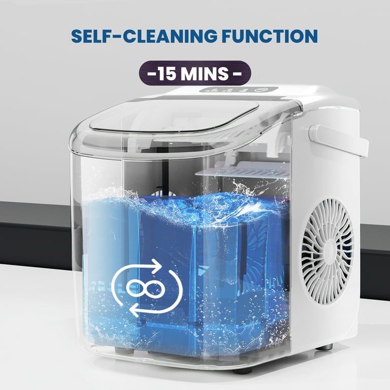 KISSAIR Countertop Ice Maker Portable Ice Machine, Basket Handle,  Self-Cleaning Ice Makers, 26Lbs/24H, 9 Ice Cubes Ready in 6 Mins, S/L ice,  for Home