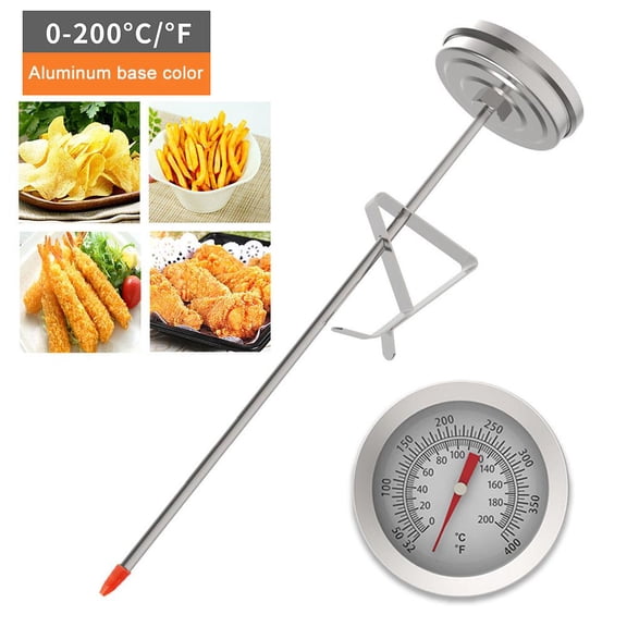 0‑200℃ Food‑Safe Stainless Steel Deep Frying Oil Thermometer, Cooking Temp Gauge with Fixing Clip