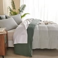 thumbnail image 3 of Green Comforter Set Queen Size Soft Luxury Washed Microfiber Jacquard 3 Pieces Bedding Set, White Green Vertical Ticking Stripes Pattern Comforter with 2 Pillowcases Breathable  Comfy, 3 of 7