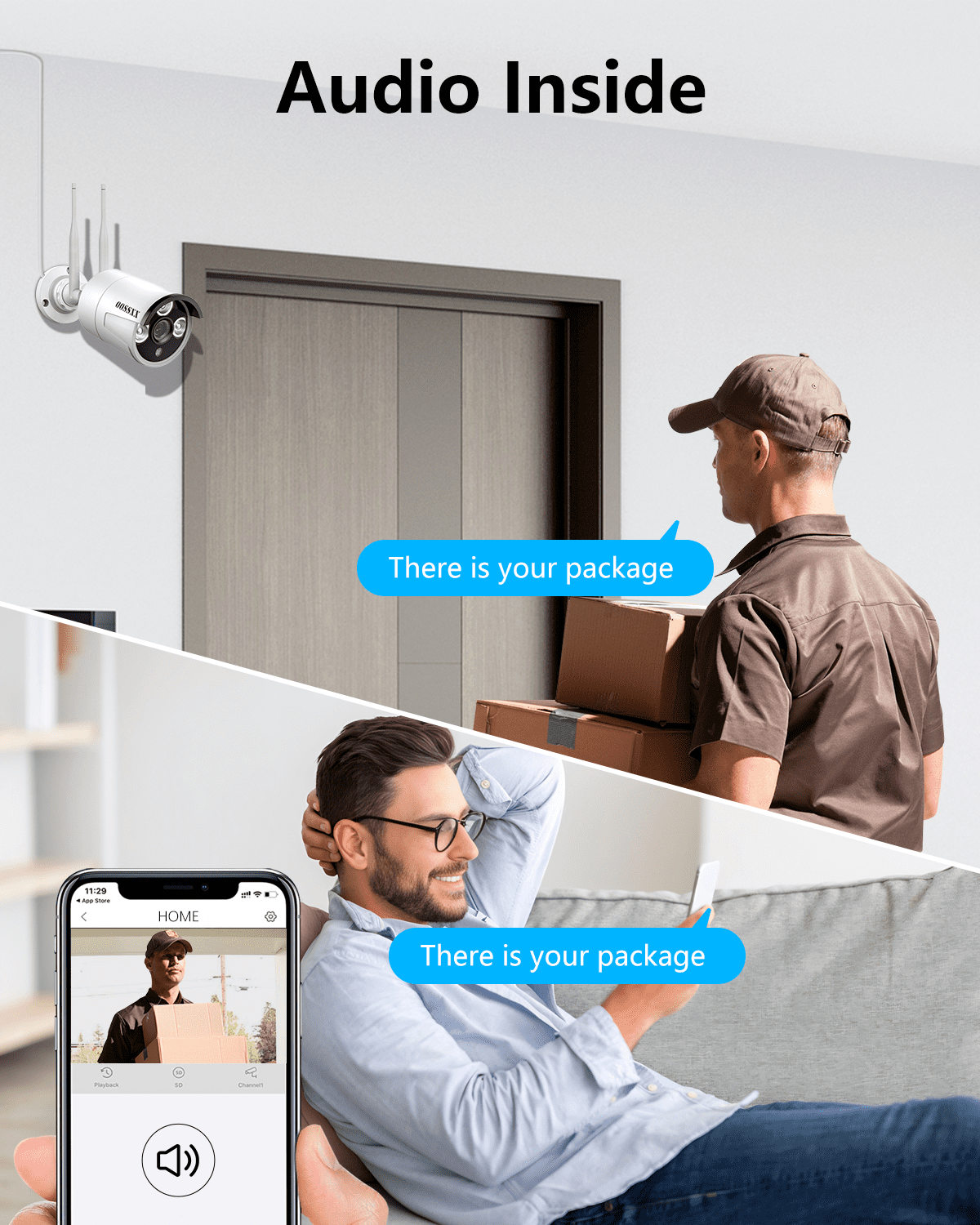 OOSSXX 3MP Security Camera System,1PcsOutdoor camera PIR Detection, Security Cameras Wireless Wifi
