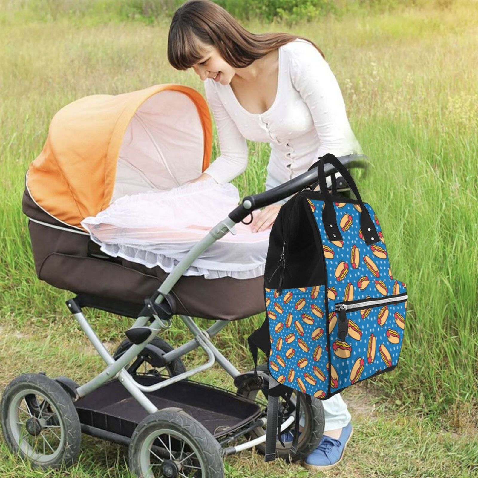 Ratiio Hot Dog 1 Mummy Backpack - Waterproof Twill Canvas, Large Capacity Diaper Bag with Multiple Pockets and Adjustable Straps