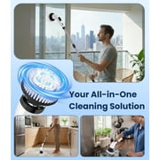 FVSA Electric Spin Scrubber, Cordless Cleaning Brush, 8 Replaceable Heads, Adjustable Handle, 400 RPM Power, for Bathroom, Kitchen, Floors, White