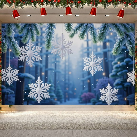 Frosty Design Snowflake Banner Winter Winter Display Christmas Decorative Icy Pattern Snowy Backdrop for Winter Party Christmas Decoration Indoor Hanging