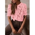 thumbnail image 3 of Blusa PRETTYGARDEN de encaje para mujer, manga corta, color rosa, talla L, 3 of 6
