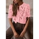 thumbnail image 3 of Blusa PRETTYGARDEN de encaje para mujer, manga corta, color rosa, talla L, 3 of 6