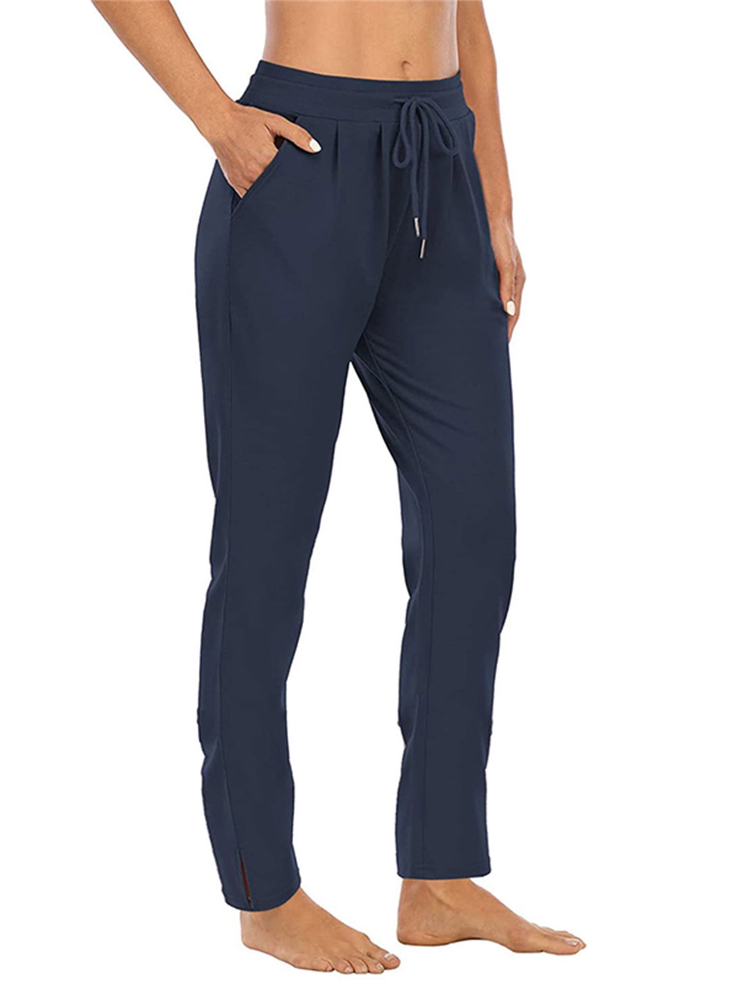 DDAPJ pyju Women Cotton Linen Pants 2023,Women's Plus Size Elastic Waist  Straight Pants Solid Color Ankle Pants Lightweight Cozy Yoga Sweatpants  with Pockets 