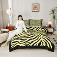 thumbnail image 4 of Feelyou Modern Yellow Stripes Bedding Comforter Set for Women, Chic Zebra Print Twin Comforter Sets, Artwork Abstract Ombre Reversible Bedding Set, Microfiber Bedroom Decor, 2pcs, 4 of 8