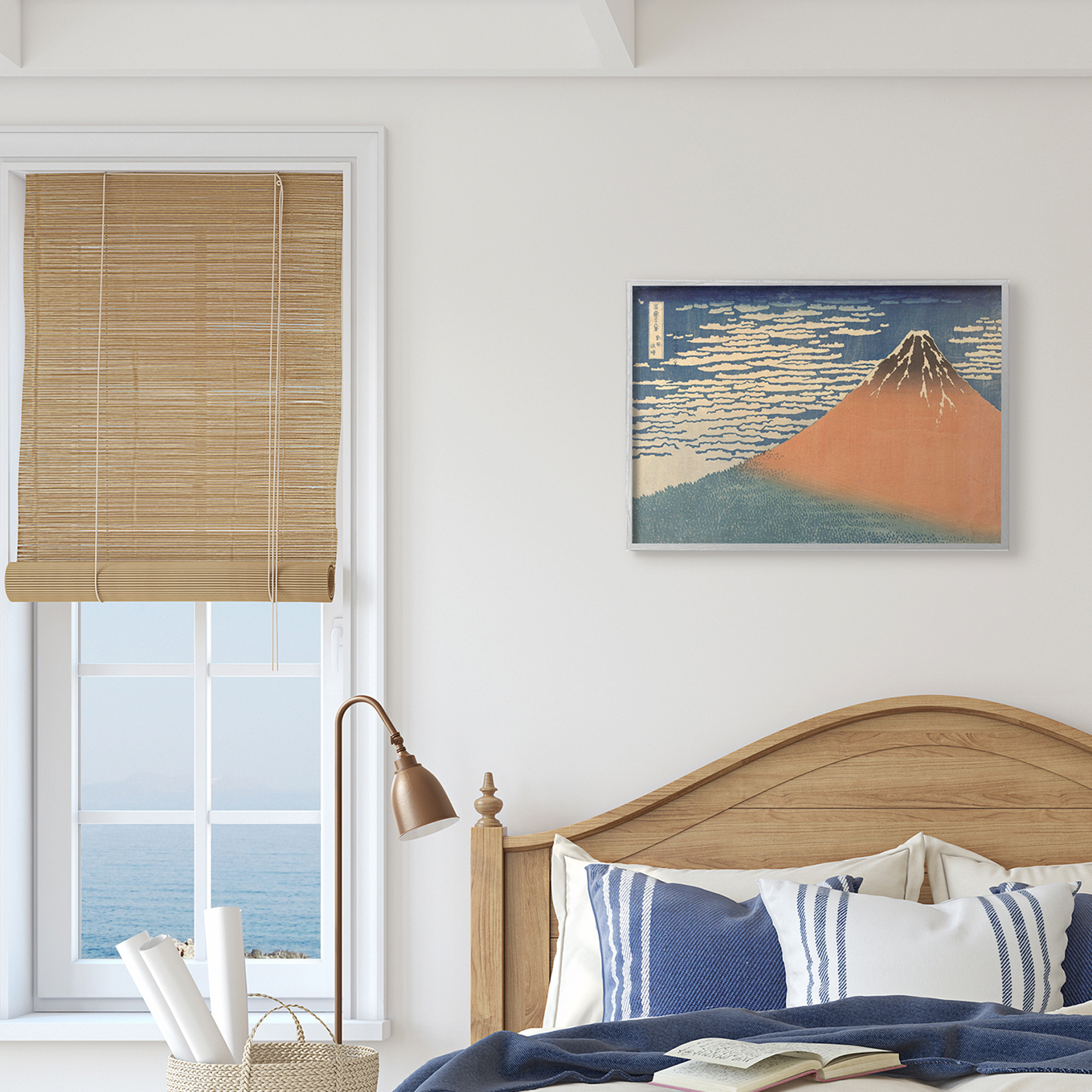 Stupell Industries Vintage Eastern Mountain Landscape Illustration Blue Orange,16 x 20,Designed by Katsushika Hokusai