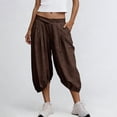 thumbnail image 7 of Wensltd Women's Casual Capris Summer Capris With Cross Waist and Elastic Hem for Daily Outdoor Capris Brown L, 7 of 7