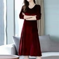 thumbnail image 2 of Winter Velvet Women's Casual Dress Long Sleeve Slim Fit High Waist Midi Party Dress Elegant Comfortable Stylish Outfit 2025 Vacation Dress Stylish Beach Sundress, 2 of 7
