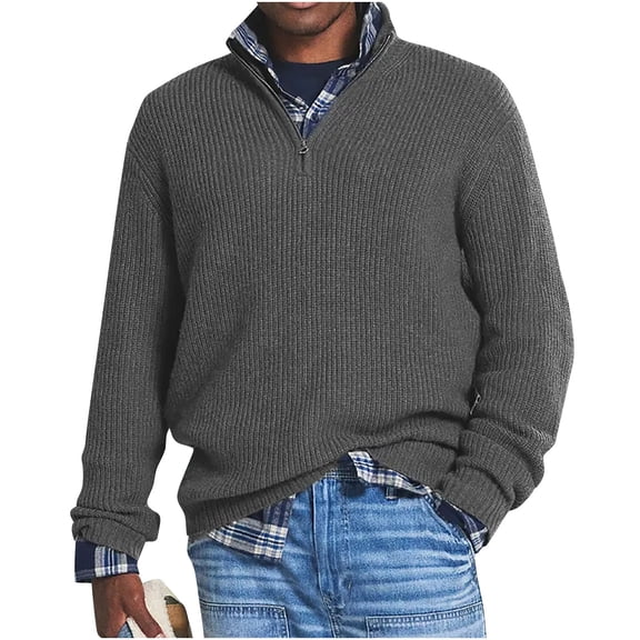 LEKWK Men's Quarter Zip Pullover Sweaters Ribbed Knit Long Sleeve Winter Warm Jumpers Stand Collar Casual Business Thermal Fall Fleece Lined Coats