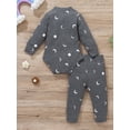 thumbnail image 3 of Qiylii Baby Boy Girls Fall Clothes Set, Moon Printed Pattern Romper and Drawstring Pants, 3 of 9