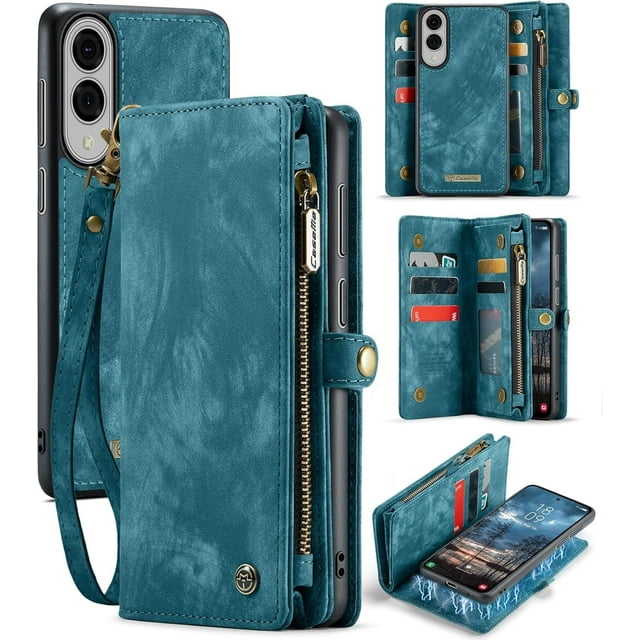 Funda tipo cartera para Samsung Galaxy S25 Edge, con cremallera, tarjetero, correa para la muñeca, funda protectora trasera magnética desmontable a prueba de golpes para Galaxy S25 Edge.