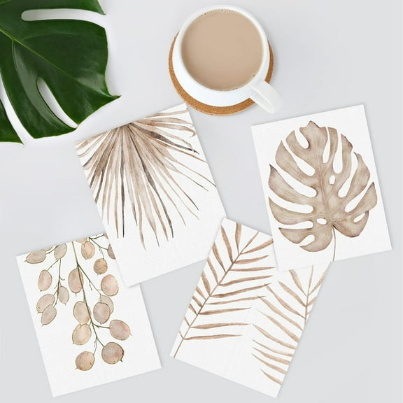 PixonSign Adhesive Canvas Poster Pastel Autumn Brown Island Leaf Frameless Wall Art Nature Wilderness Digital Modern Art Decorative Elements Multicolor Botanical Floral Prints Set - 8"x10"