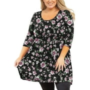 Women's Plus Size Round neck Tunic Blouse 3/4 Sleeve Floral Loose T-shirt 0X-5X