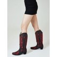 thumbnail image 1 of Retro Vintage Women Western Boots Chunky High Heels Cowgirl Cowboy Pull On Rhinestones Embroidered Knee High Shoes, 1 of 4