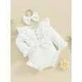 thumbnail image 4 of Musuos Baby Girls Cute Ruffle Romper 3M 6M 9M 12M Long Sleeve Crew Neck Button Up Bodysuit with Headband for Fall Infant Clothes, 4 of 10