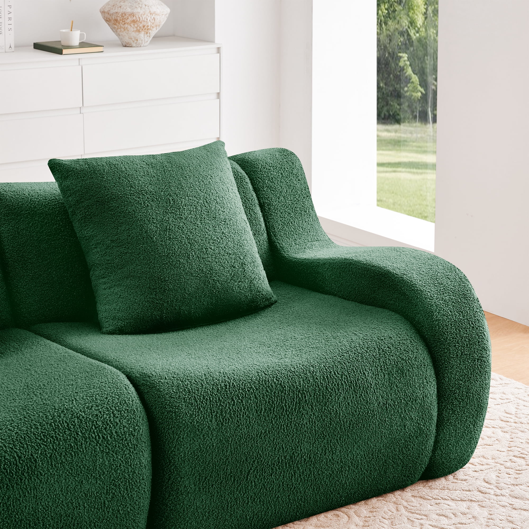 Aukfa 83" Boneless 2-Seater Modular Loveseat Sectional Sofa, 27.5" Deep Seat, Teddy, Green