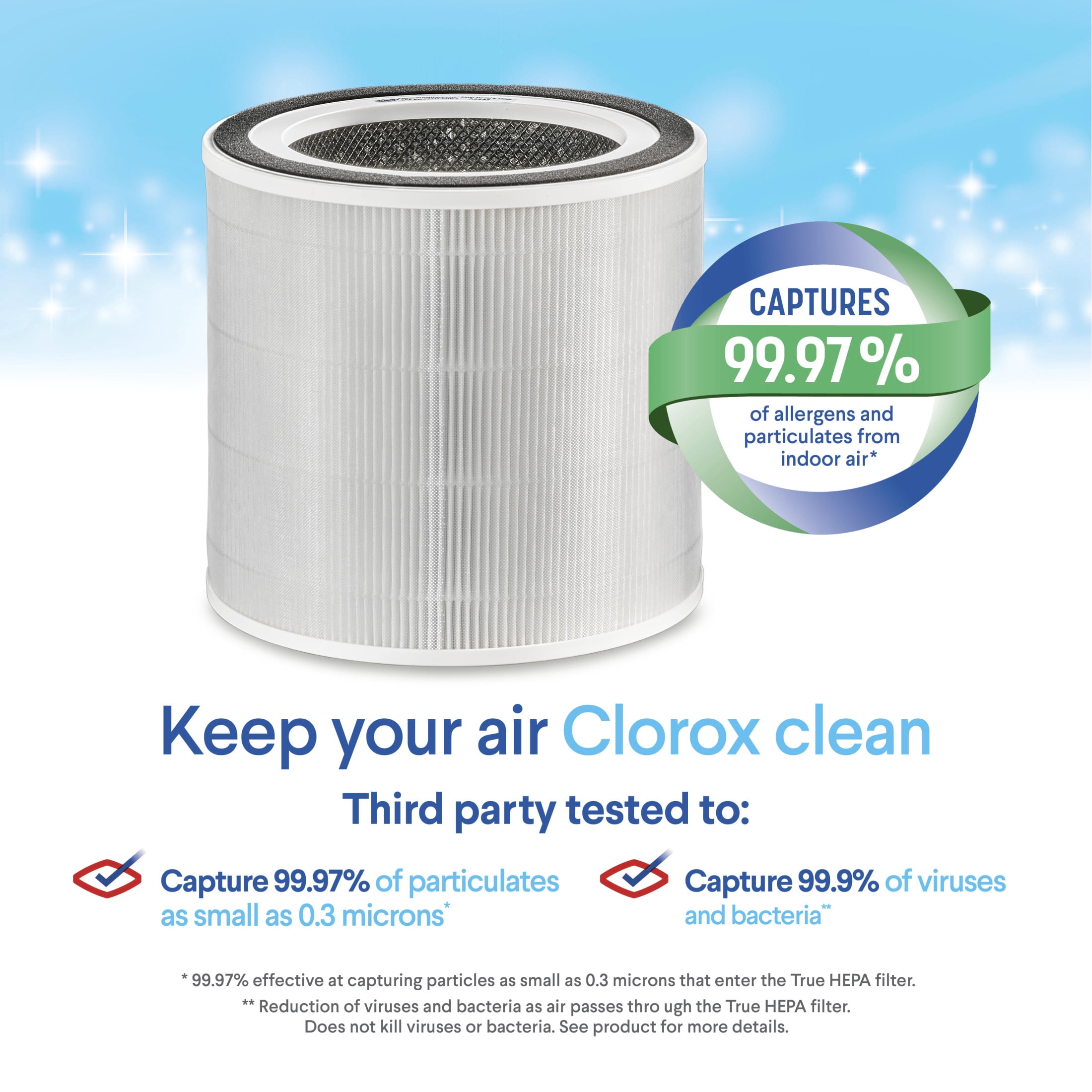 Clorox Air Purifier Replacement Filter for Turbo + Large Room Unit, True HEPA, 1,650 Sq. Ft. Capacity, Lasts 6-12 Months, Fits Model 11091