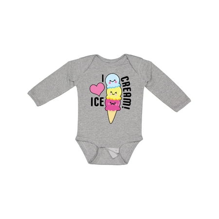

Inktastic I Love Ice Cream with Cute Ice Cream Cone Boys or Girls Long Sleeve Baby Bodysuit