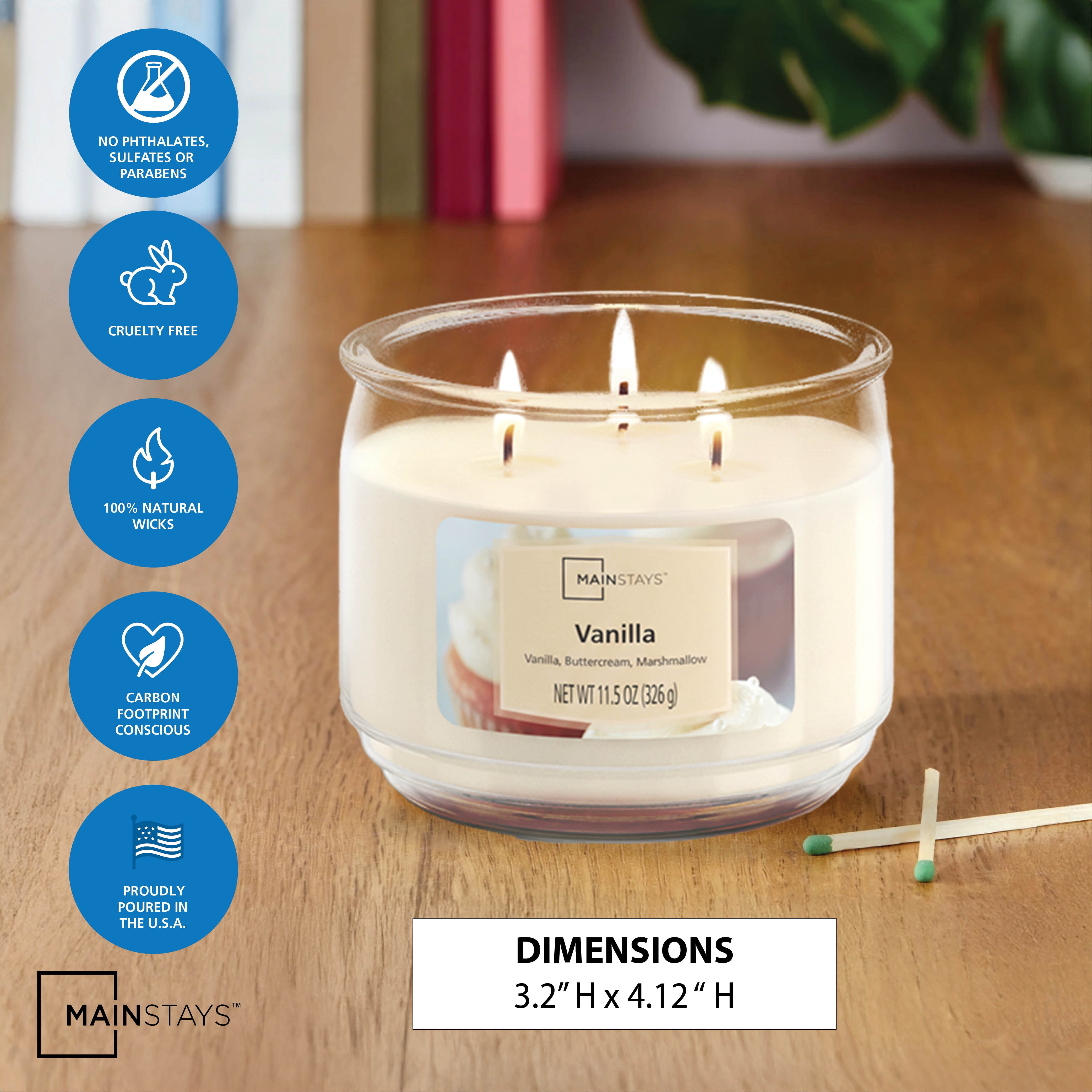 Mainstays 3-Wick Scented Glass Jar Candle, Vanilla, 11.5oz.