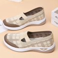 thumbnail image 4 of Gpaecead Women's Knit Flats Breathable Mesh Hollow Slip On Soft Sole Lightweight Comfortable Casual Walking Shoes For Daily Khaki, 4 of 7