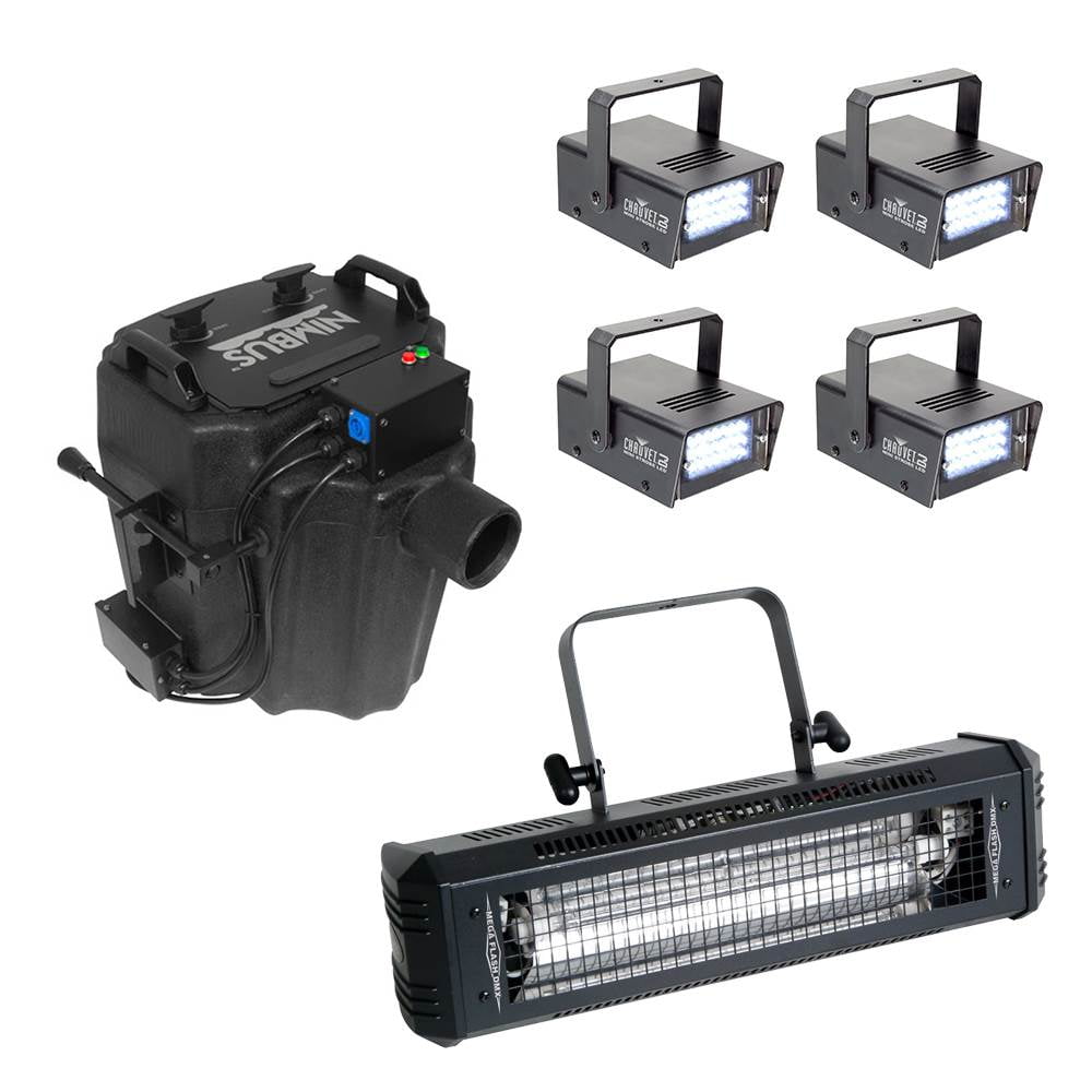 Chauvet Nimbus Smoke Fog Machine + Mini Strobe LEDs (4 Pack) + DMX Strobe Light