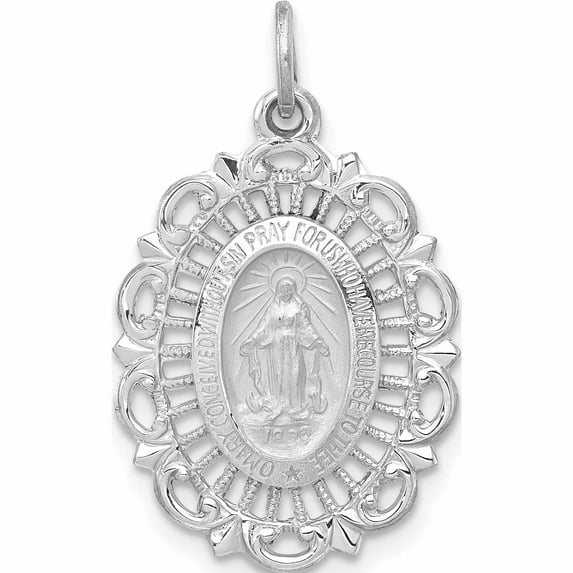 14K White Gold Miraculous Medal Solid Charm (26.2 X 15.6) Made In United States -Jewelry By Sweet Pea