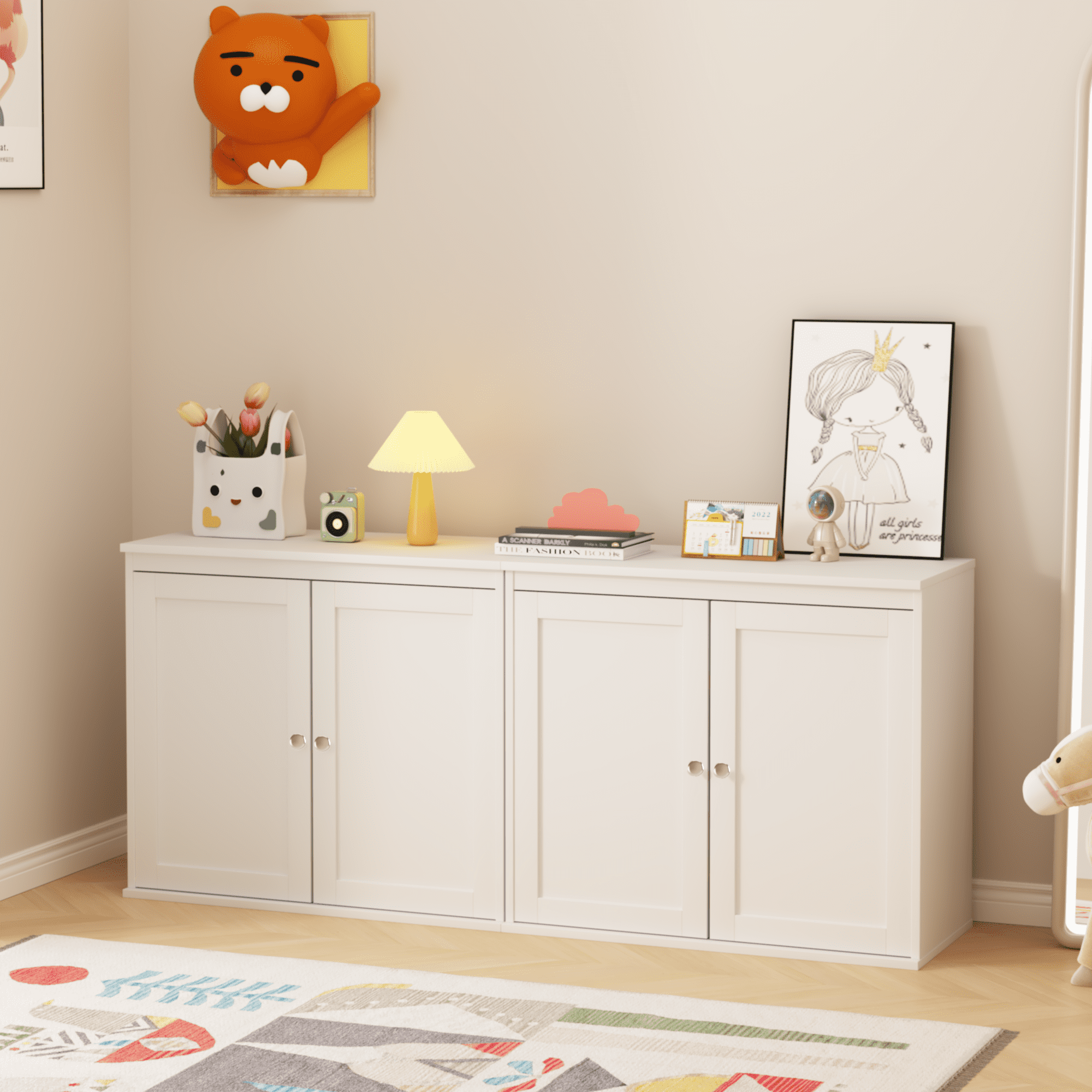 Double Door Storage Cabinet, Adjustable Shelves Kitchen Coffee Bar Cabinet, Anti-Tip Sideboard Buffet for Dining Room Living Room Entryway