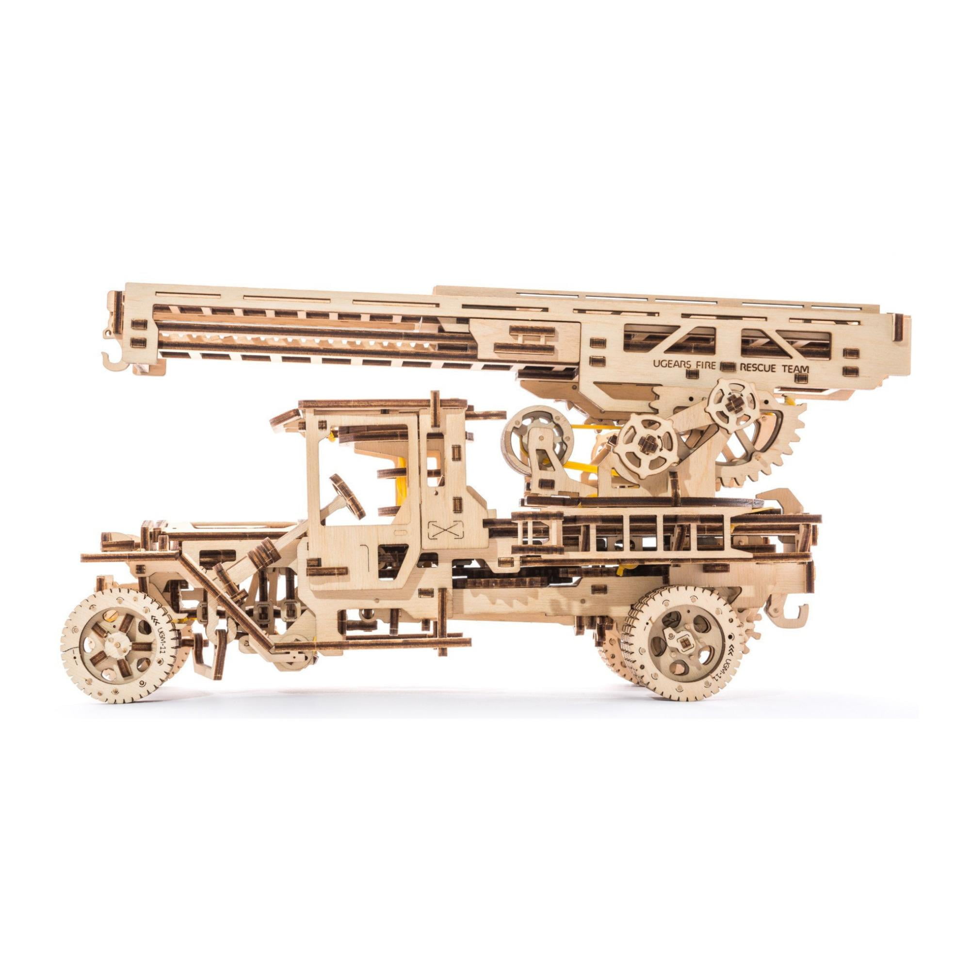 UGears Fire Truck with Ladder mechanical wooden model KIT 3D puzzle Assembly 