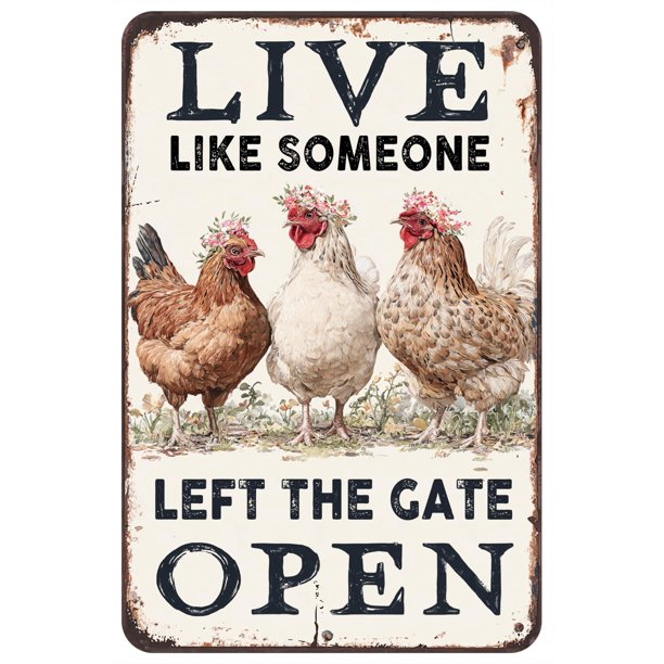 Chiken Gifts Letrero De Metal Divertido Para Decoración Del Hogar, Gallinero, Gallo, Decoración De Granja, Cocina, Pollo, Cosas De Pared, 8.0 X 12.0 In, Letrero De Lata Abierto