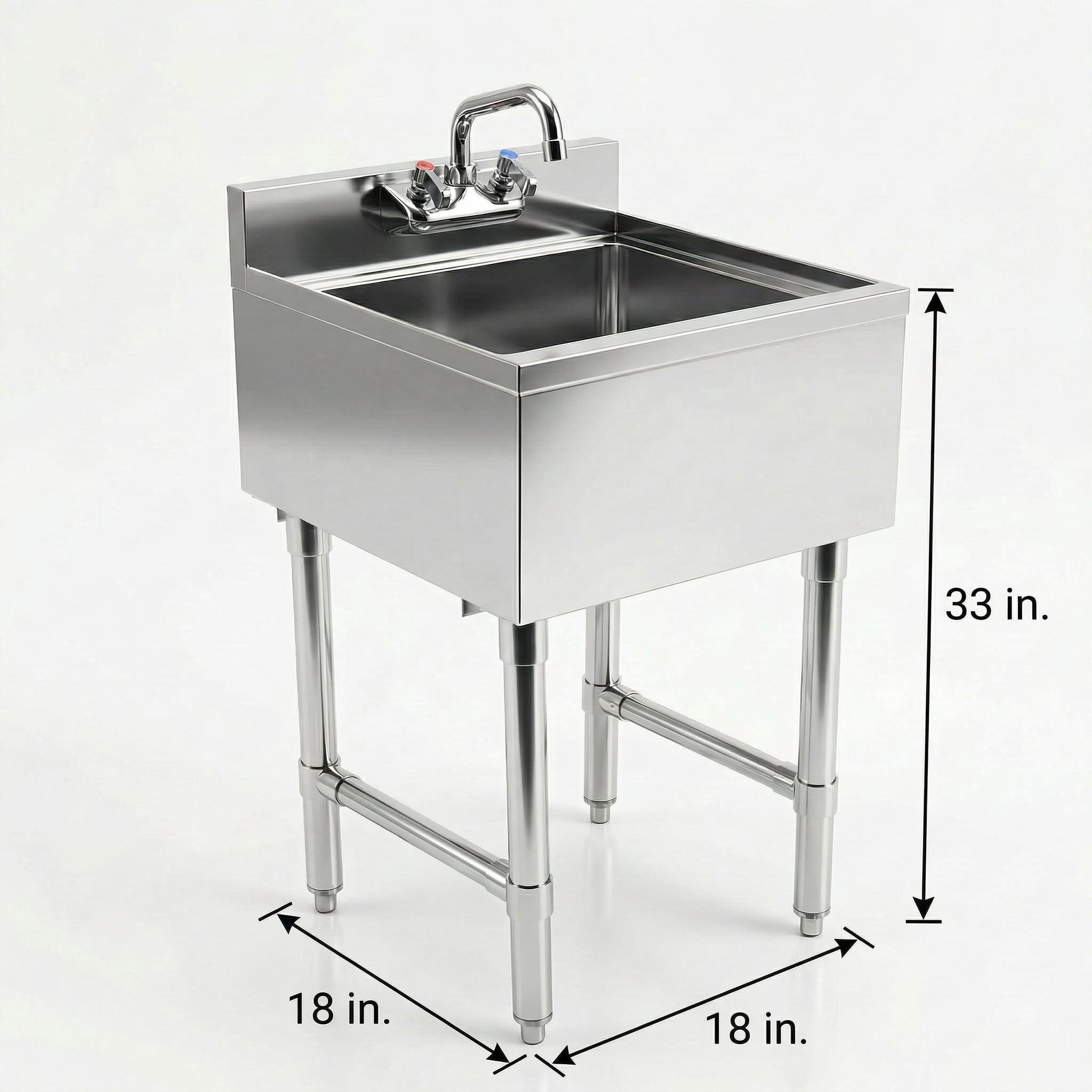 AmGood Commercial Underbar Hand Sink 18.5 in. x 18 in. x 30 in. Stainless Steel with Backsplash Faucet Included NSF, Single Bowl Bar Prep Sink