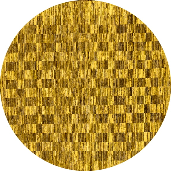 Ahgly Company Machine Washable Indoor Round Checkered Yellow Modern Area Rugs, 5' Round